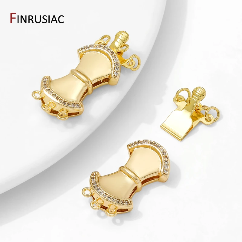 14K Gold Plated Brass Insert Fasteners Clasps.Inlaid Zircon Layered Clasps With Connectors Ring For DIY Jewelry Making Supplies