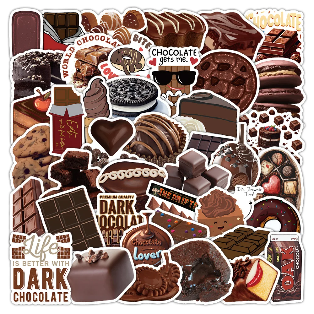 

50PCS Chocolate Dessert Graffiti Sticker Cartoon DIY Decoration Mobile Phone Case Notebook Water Cup Toy Gift Sticker