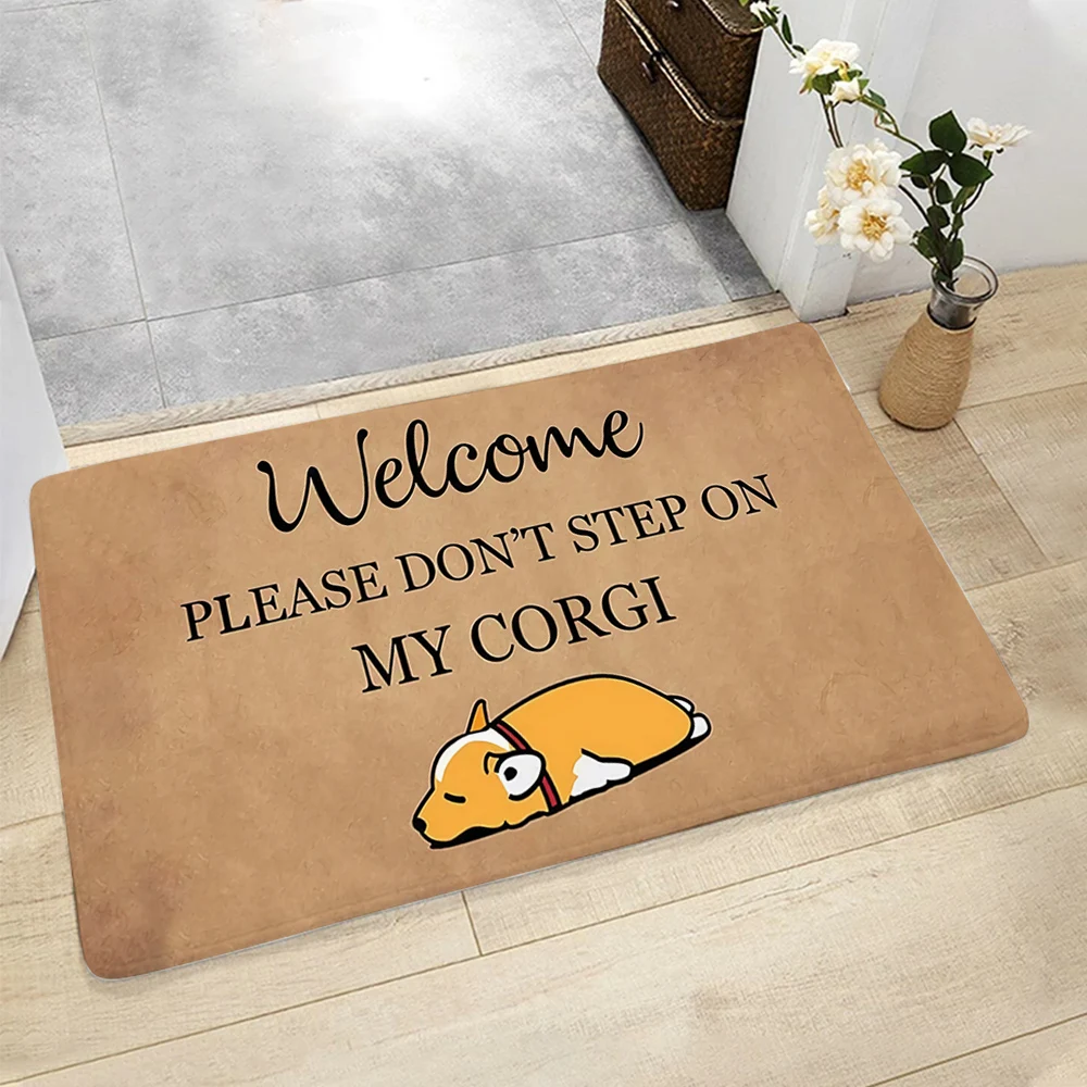 

HX Funny Doormat Welcom Please Don't Step on My Corgi Entrance Floor Mat Animals Indoor Carpets Gifts for Corgi Lovers