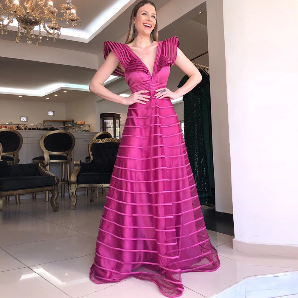 

Индивидуальные платья больших размеров для особых случаев с короткими рукавами на молнии сзади без рукавов Прямые однотонные фиолетовые с v-образным вырезом из тюля на заказ