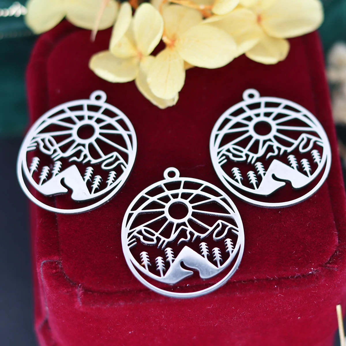 3pcs Stainless Steel Jungle Pendant Landscape Mountain Nature Charms Minimalist Jewelry Making Accessories Traveling Gifts