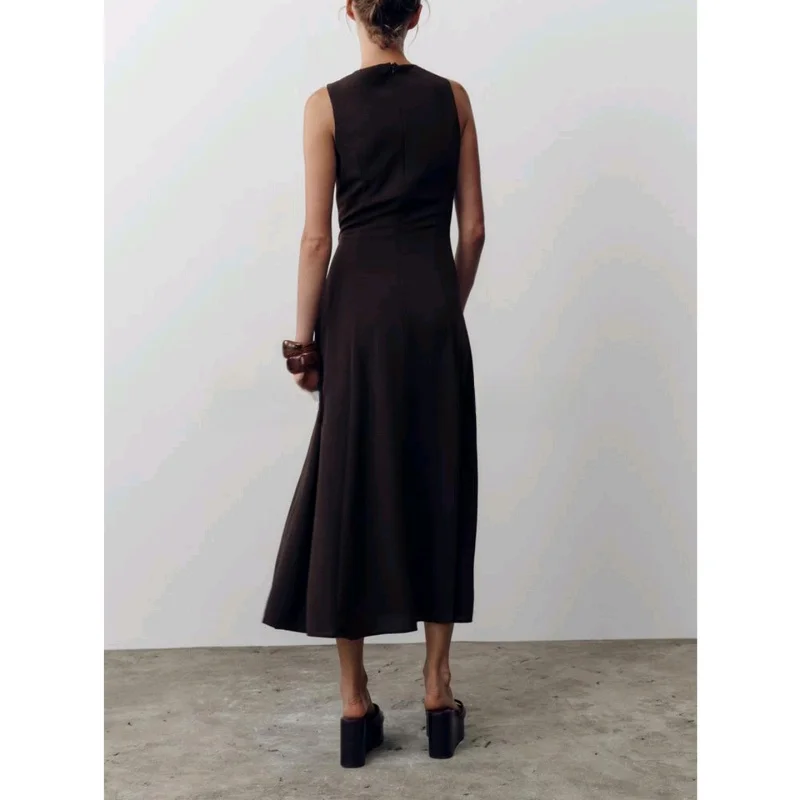 Été nouveauté femmes trajet Sle bouton décoré ceinturé col carré ter Midi Dr taille haute a-ligne jupe