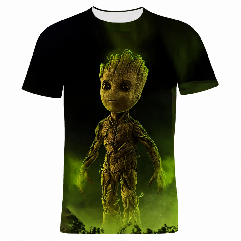 Miniso Guardians of the Galaxy t-shirt gambar kartun Anime Groot 3D T Shirt Wanita Pria pakaian atasan anak ukuran besar modis