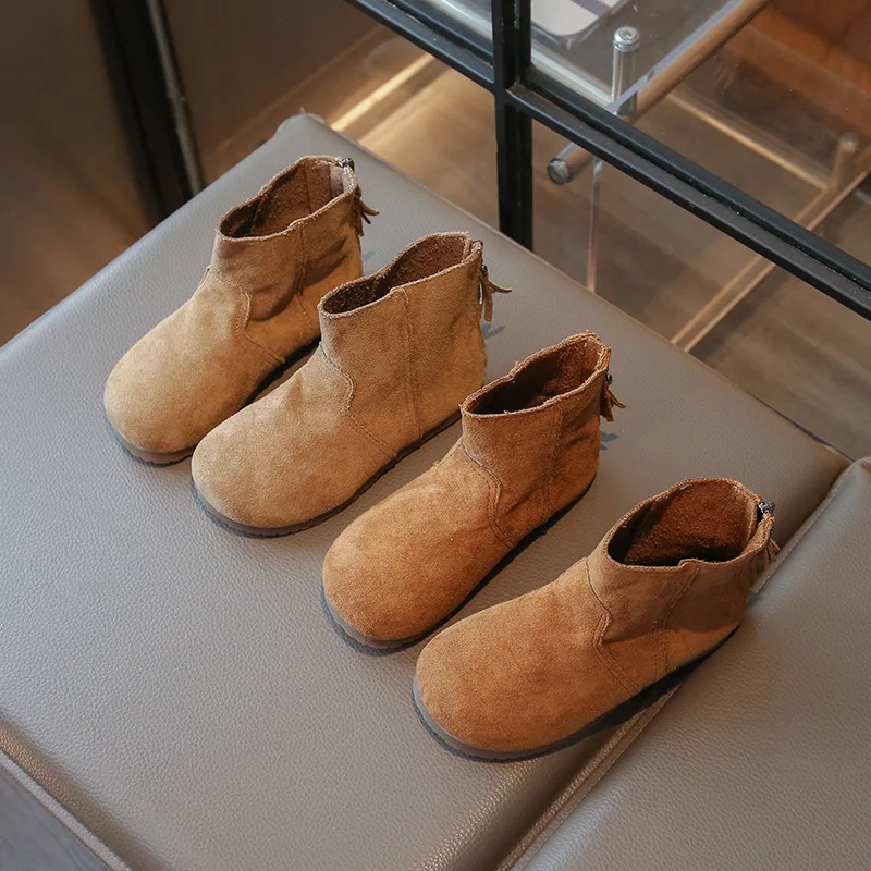 الفتيات أحذية الموضة الخريف الشتاء جديد للأطفال الرجعية الصغار بولي PU جلد الغزال لينة سوليد أحذية أطفال الشقق حجم 23-34