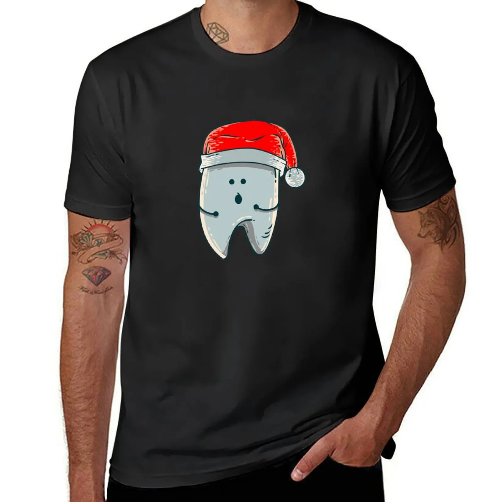 Funny Dentist Christmas Xmas Dental Hygienist Dentists Tooth Santa T-Shirt summer tops Short sleeve tee mens white t shirts