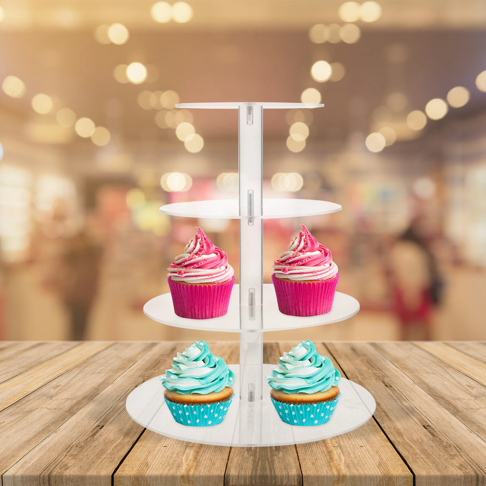 

1Set Stable Acrylic Tiered Cake Stand 4-Tier Transparent Cupcake Display Holder Party Dessert Serving Tray Cupcake Stand