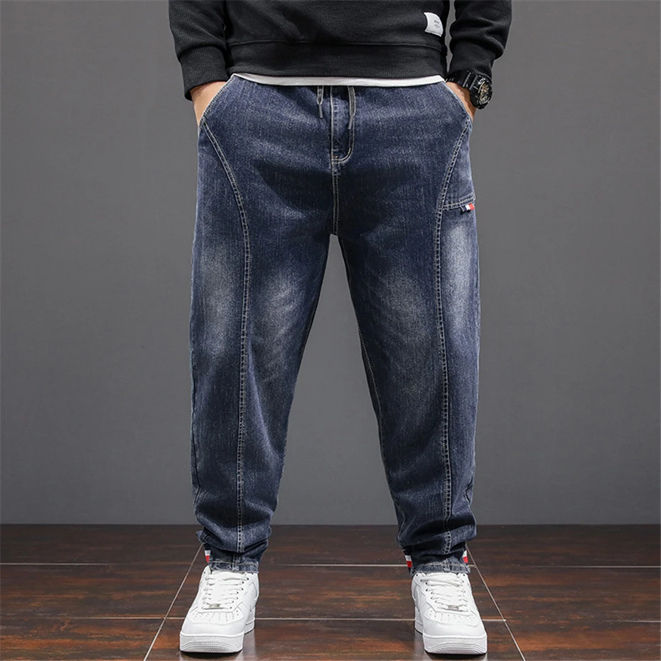 Plus Size 8XL Jeans Men Denim Pants Fashion Casual Elastic Waist Jeans Male Solid Color Jogger Pants Big Size 8XL