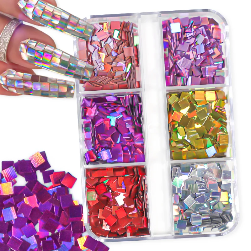 6 Grids Square Nail Art Glitter Sequins Laser Color Disc Ball Decoration Flakes Manicure Nails Supplies Professional Accessories