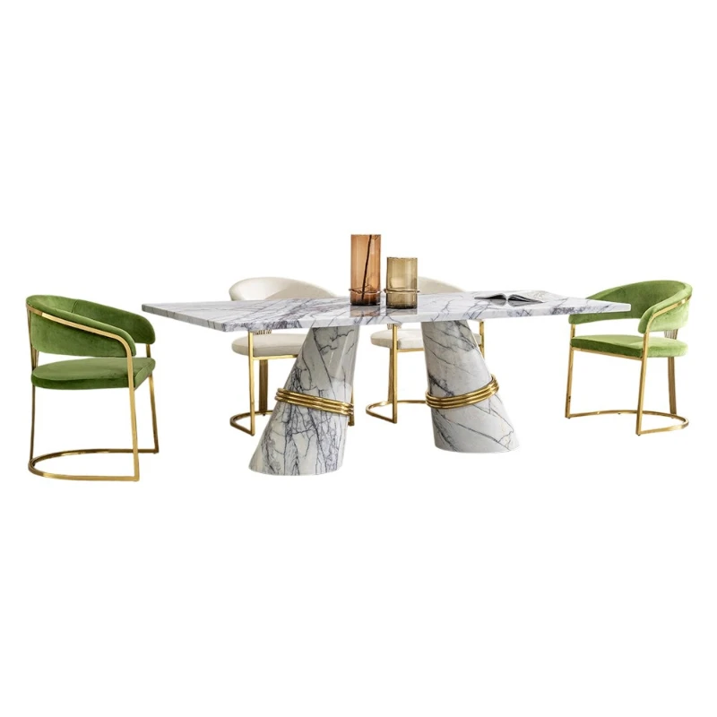 

Italian marble dining table light luxury living room large flat-floor villa Italian dining table designer rectangular dining