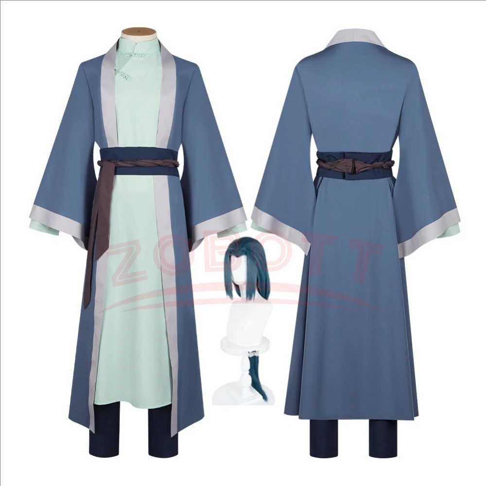 

Wuxian, китайские стили, аниме, легенда Хей 2, костюм для косплея, синее пальто, брюки, ретро-униформа, парики для мужчин, косплей, ролевая игра на Хэллоуин