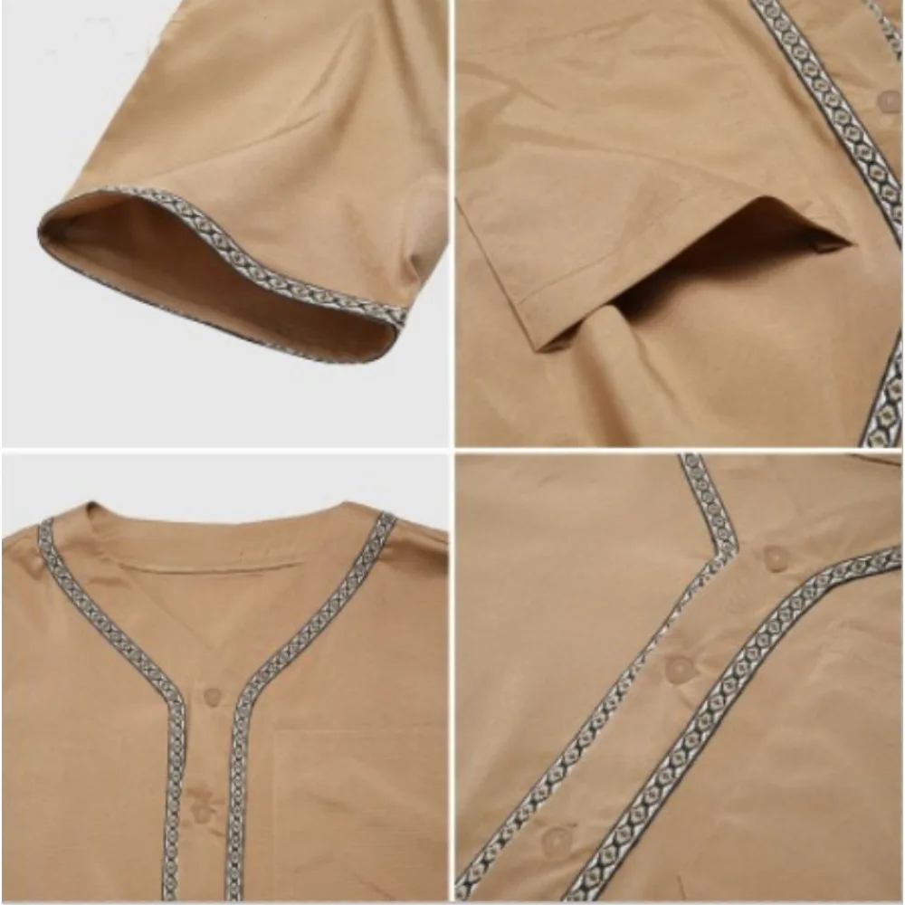 Conjunto de veste muçulmana solta de manga curta masculina, Dubai Abaya, Arábia Saudita Thobe, Paquistão Árabe Abaya Vestuário, camisa longa, Dubai, 2024