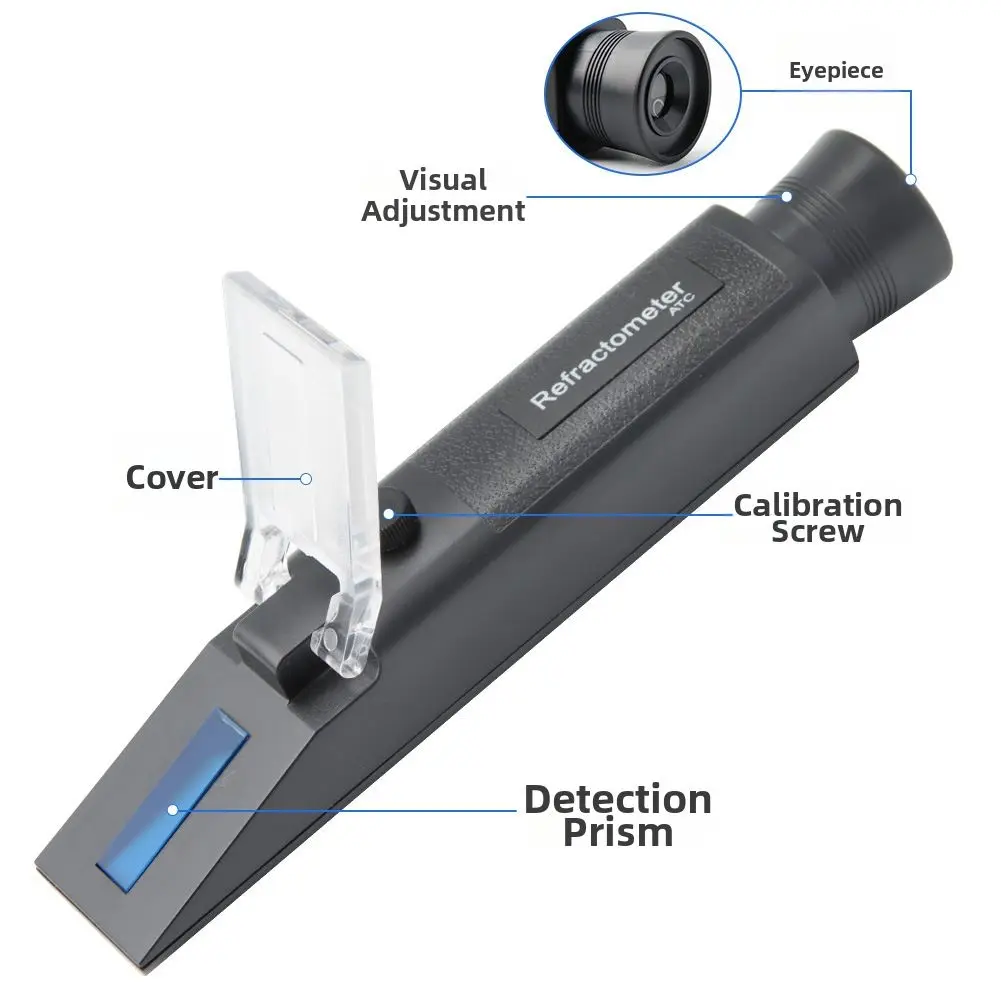 THE01671 Optical Refractometer Uses Imported Components for Clear Readings with Dual Scale 0-32% and 1.000-1.120
