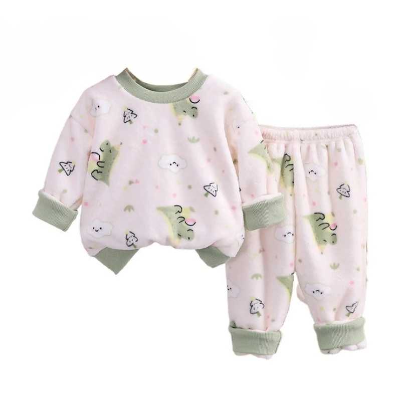 

New Autumn Winter Baby Girls Clothes Set Children Boys Thick Warm T-Shirt Pants 2Pcs/Sets Infant Cartoon Costume Kids Tracksuits