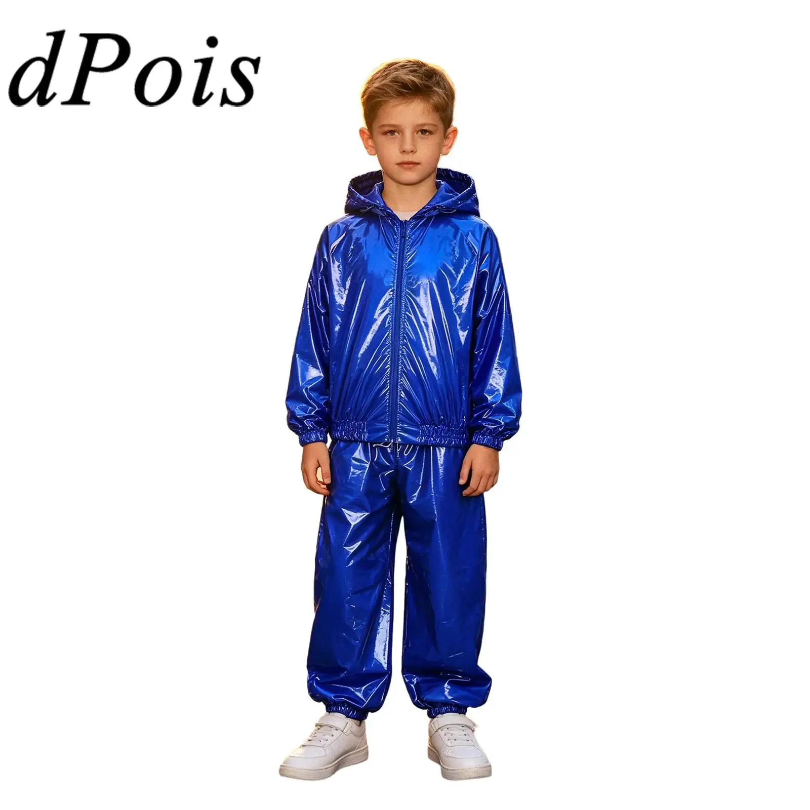 Kids Jazz Street Dance Costume Boys Drawstring Hooded Jacket with Jogger Pants Girls Water Resistant Outfit for Fishing Raincoat