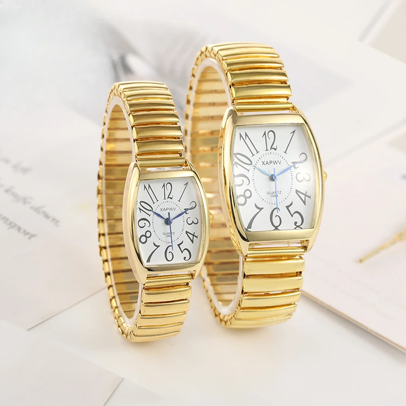 Vintage Business Women Men Watch Elastic Gold Sliver Quartz Wristwatch Tide Lovers Couple Bracelet Watches Party Office Gifts