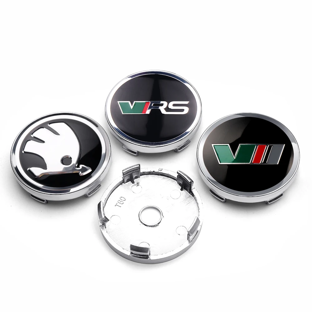 4pcs 56/60mm Car Auto Wheel Center Cover Badge Stickers Hub Cap Replacement for Skoda VRS VII Rapid Fabia Octavia A7 Yeti Superb