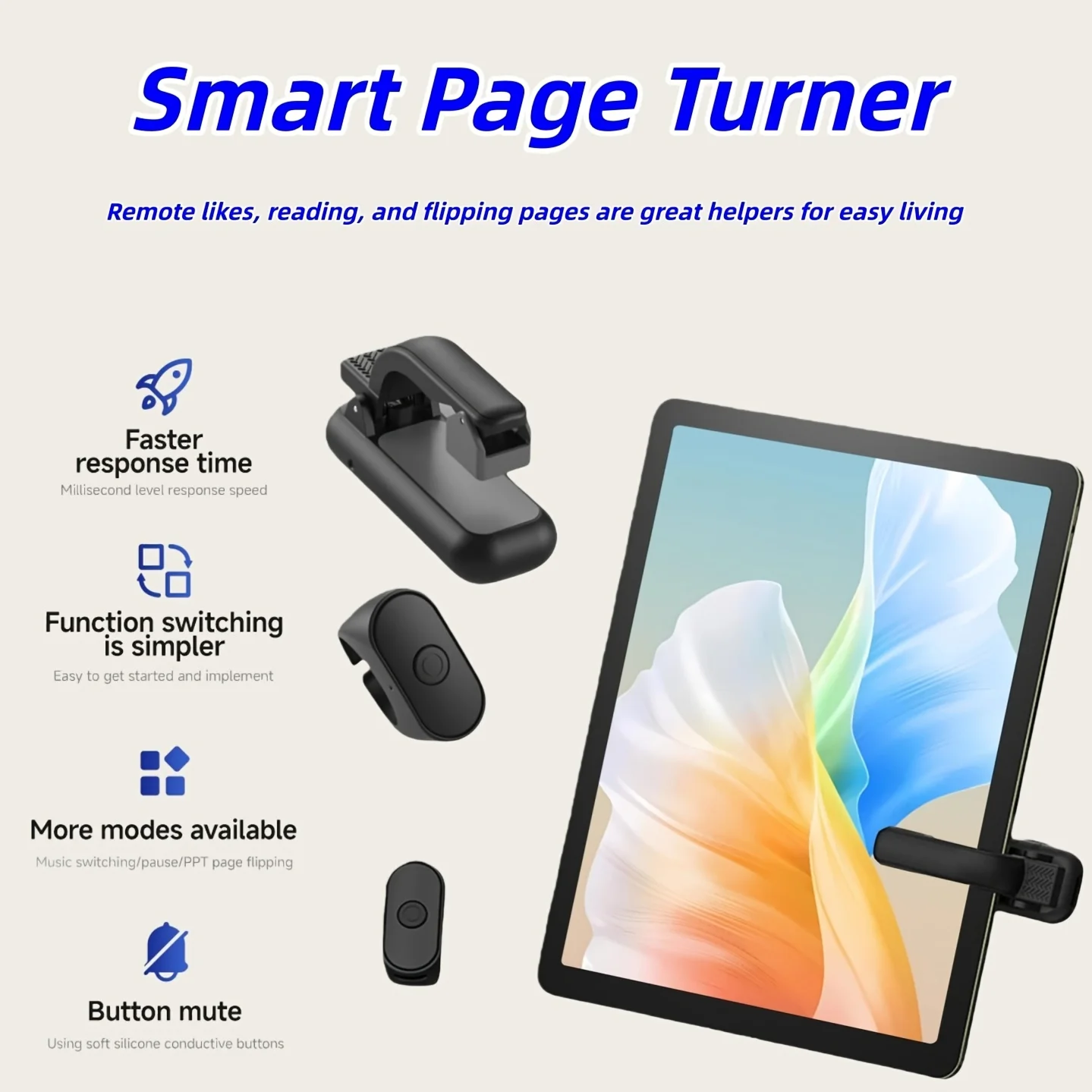 Mini Wireless Page Turning Ring Remote For Kindle, Camera Video Trigger For iPad Mobile E-book Reading