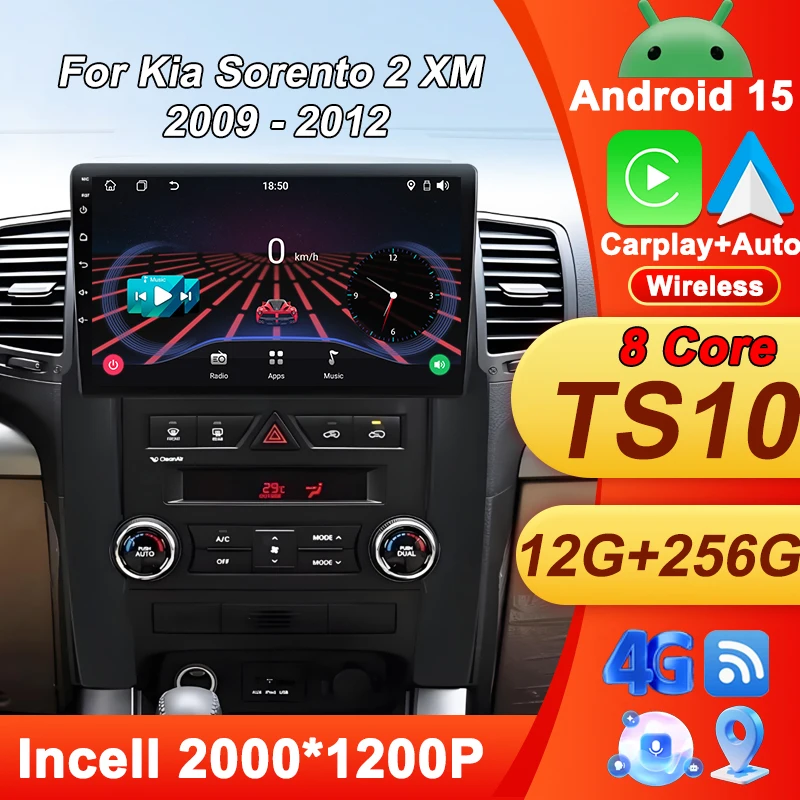 

Android 15 Multimedia Video Player For Kia Sorento 2 XM 2009 - 2012 Carplay Car Radio Stereo Head Unit Navigation GPS Bluetooth