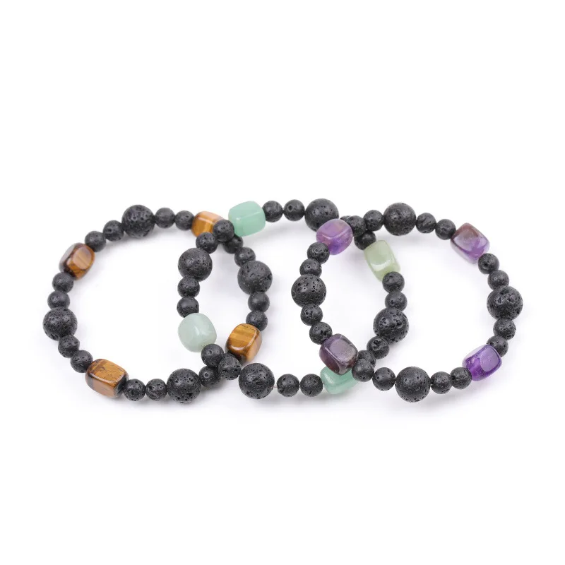 

10pcs Reiki Healing Natural Crystal Cubic Stone Bracelet 6mm 10mm Arom Diffuser Black Lava Stone Buddha Elastic Women Jewelry