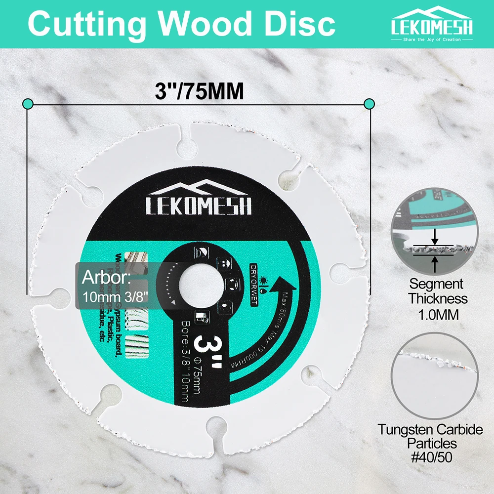 Imagem -02 - Lekomesh Diamond Saw Blade Corte de Madeira Metal de Aço Concreto Granito Pedra de Pvc Mini Disco de Corte 75 mm 10 mm de Diâmetro