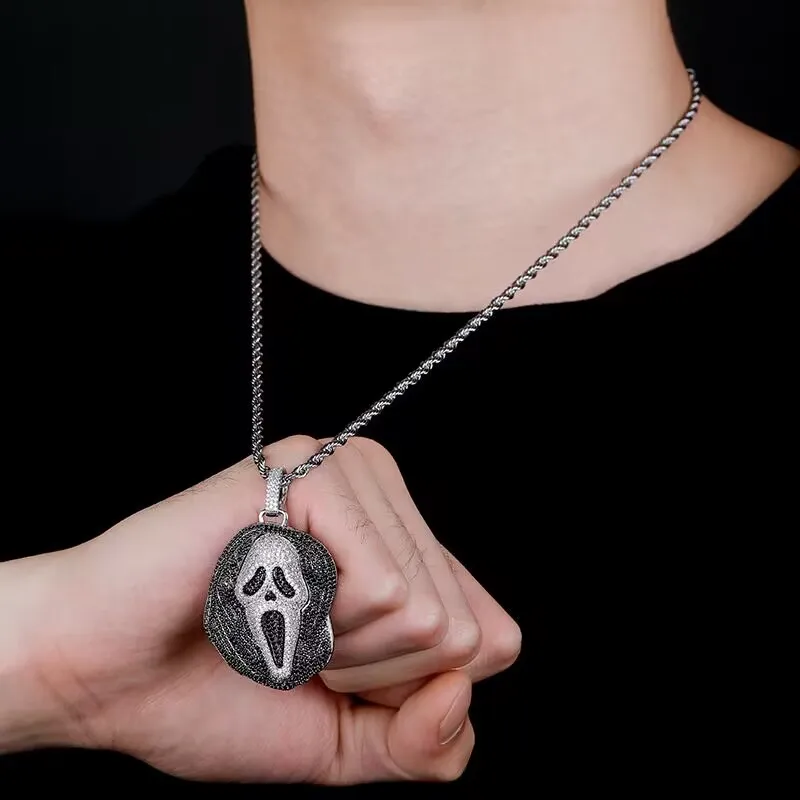 New Fashion High Quality Iced Skull Pendant Necklace With Tennis Chain Cubic Zirconia Hip Hop Gift For Men
