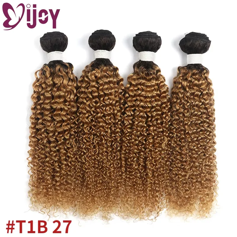 Кудрявые вьющиеся пучки человеческих волос 1/3/4 шт. Ombre Медовый блондин Бразильские пучки человеческих волос Remy Наращивание волос IJOY