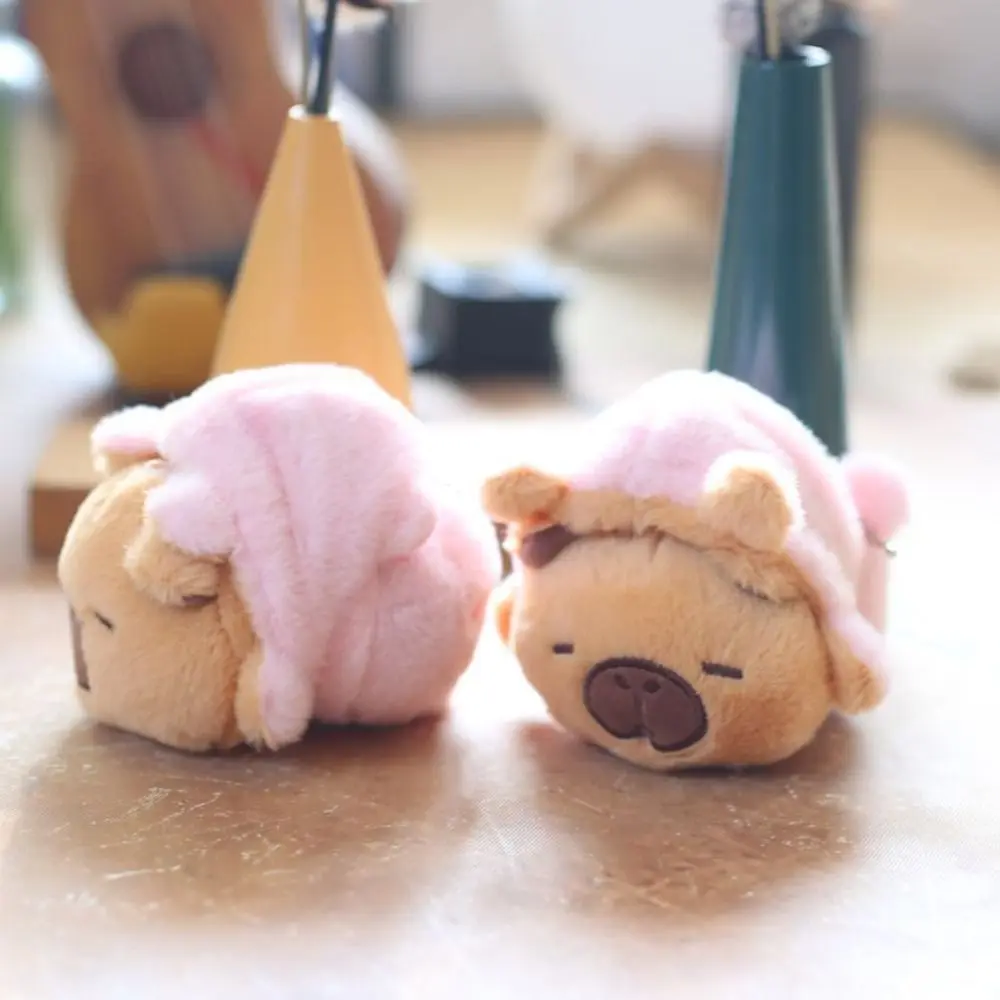 Doppelseitiger Capybara-Plüschtier-Schlüsselanhänger, Flip-Cartoon-Capybara-Plüschbeutel-Anhänger, Kawaii-Braun und Rosa, Capybara-Plüsch-Schlüsselanhänger für Mädchen