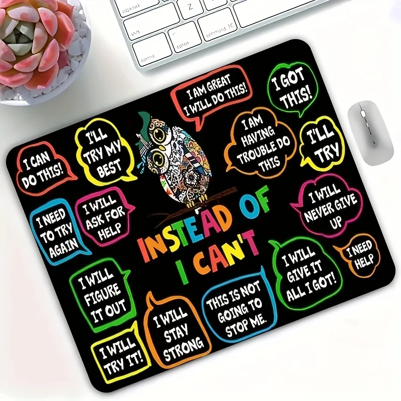 Motivational Quotes with Owl Pattern, Mouse Pad, Anti Slip Rubber, Portable Office Desktop Pads, Computer Laptop, PC Accessories