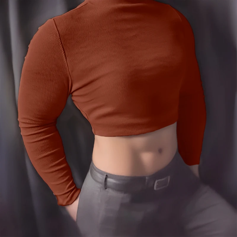 INCERUN الرجال تي شيرت بلون الياقة المدورة طويلة الأكمام محبوك الذكور المحملة القمم الشارع الشهير 2025 موضة عادية المحاصيل القمم الرجال S-3XL