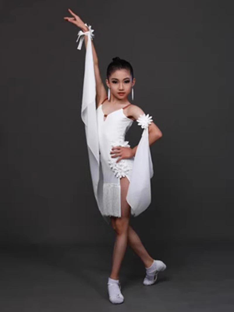 새로운 어린이 술 라틴 댄스 드레스 소녀 차차 삼바 탱고 볼룸 룸바 의상 슬링 소녀 대회 공연 의상