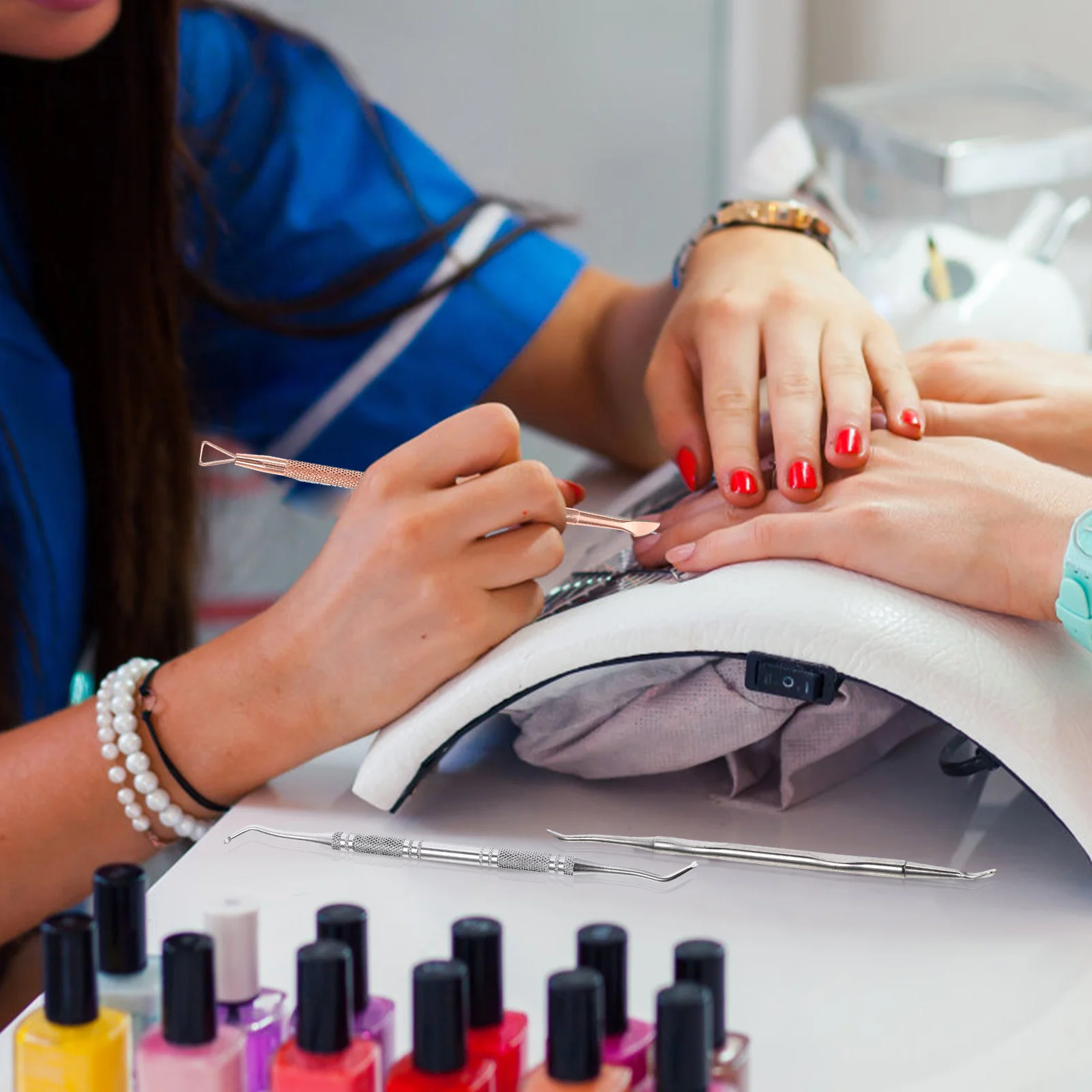 Outils de soin des ongles en acier inoxydable, grattoir, poussoir, N64.Mirror, or rose galvanisé, vernis gel, 2 pièces