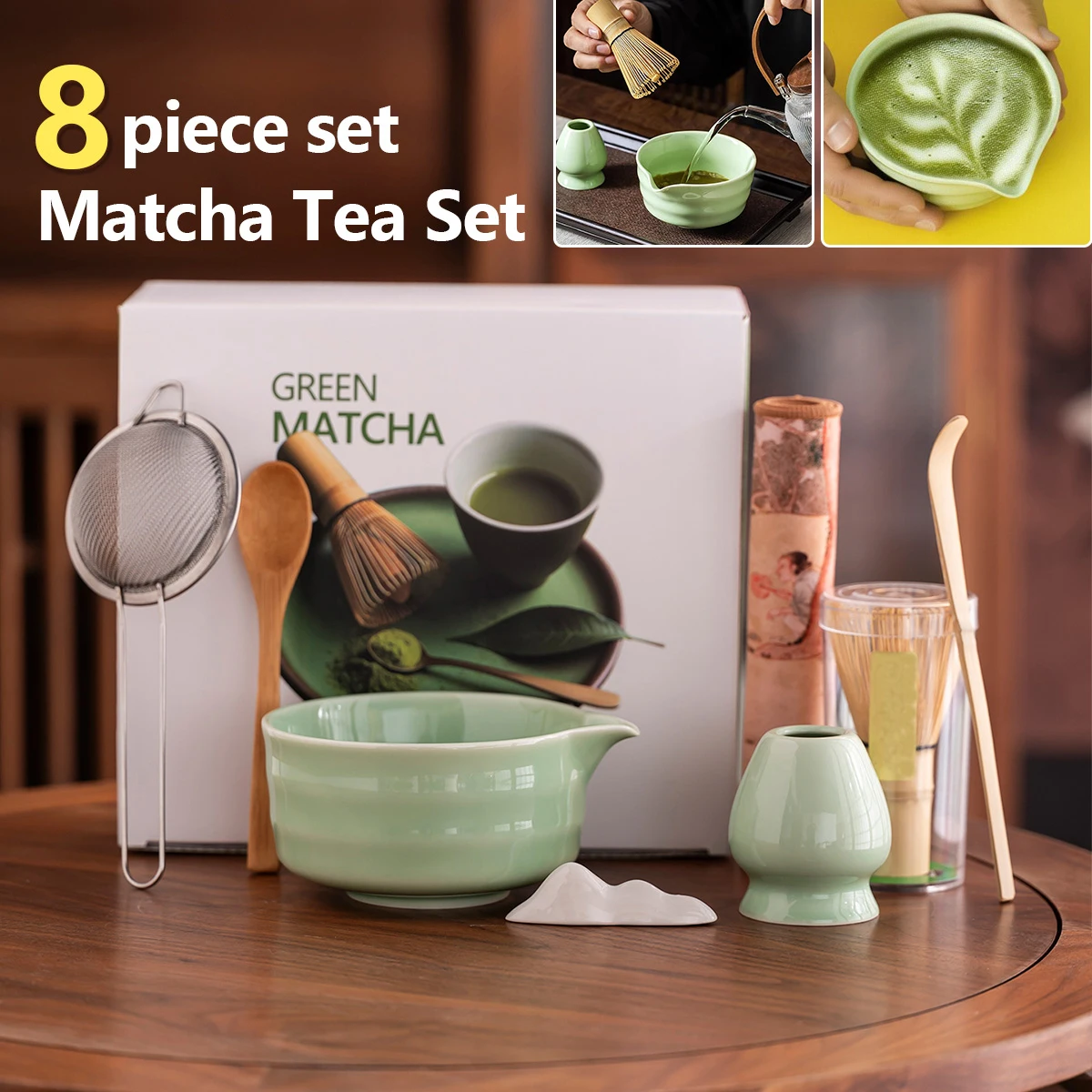 Juego de batidores Matcha de 8 Uds., juego de herramientas Matcha, cuenco Matcha con herramienta de bambú, Chasen japonés