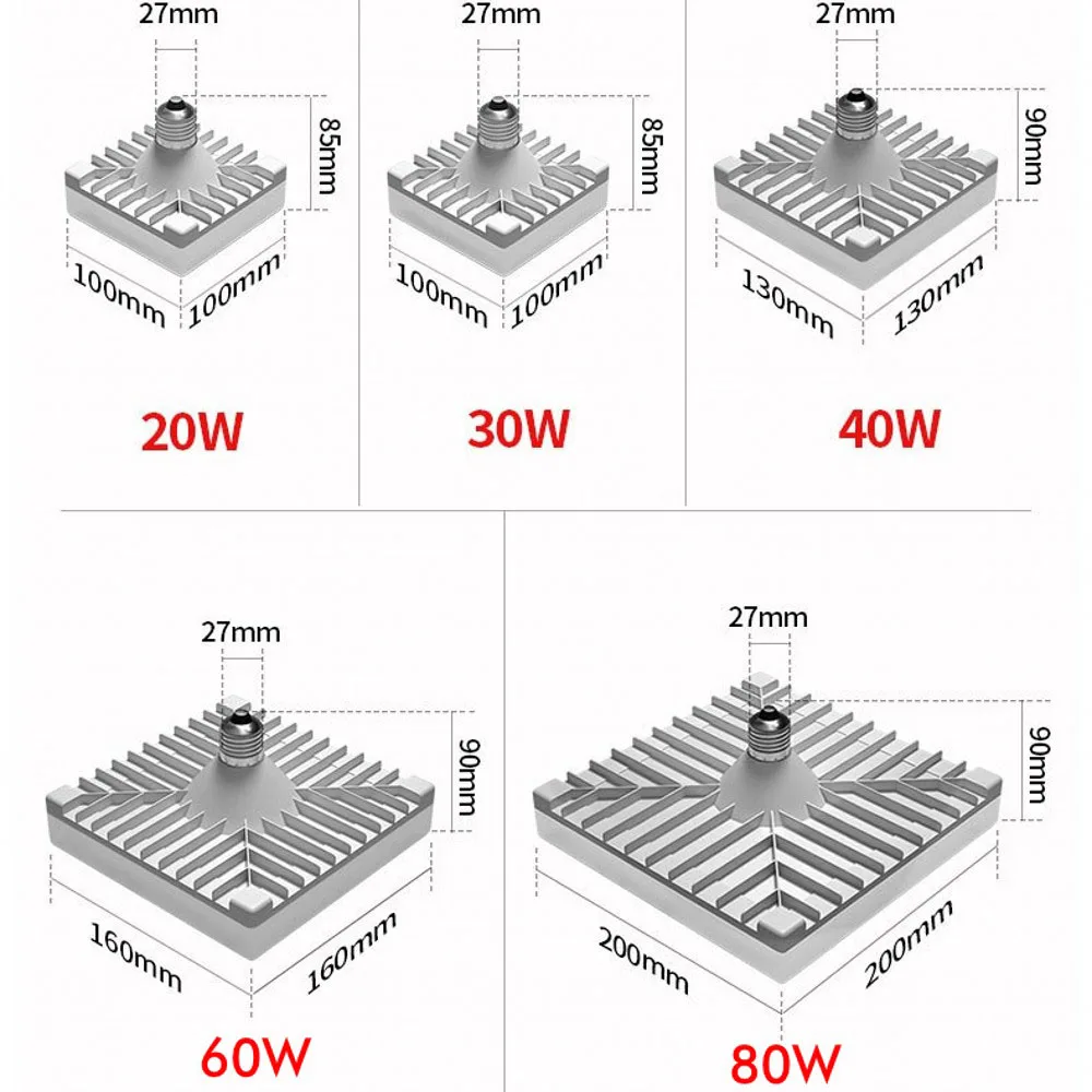 80W 60W 40W 30W 20W E27 żarówka LED 220V Squa UFO lampa E27 lampy LED zimna biała Bombillas ampułka żarówka LED do oświetlenia domu