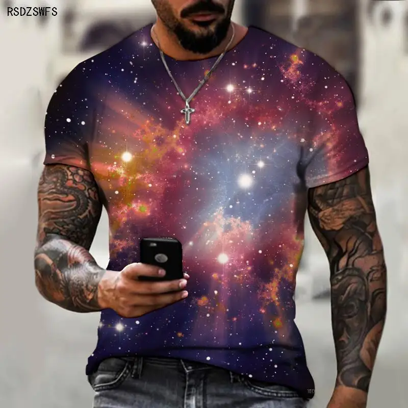 Spring and Summer Starry Sky 3D Printing T-shirt Men\'s Summer Casual T-shirt Men\'s Fun Streetwear Men\'s and Women\'s T-shirts