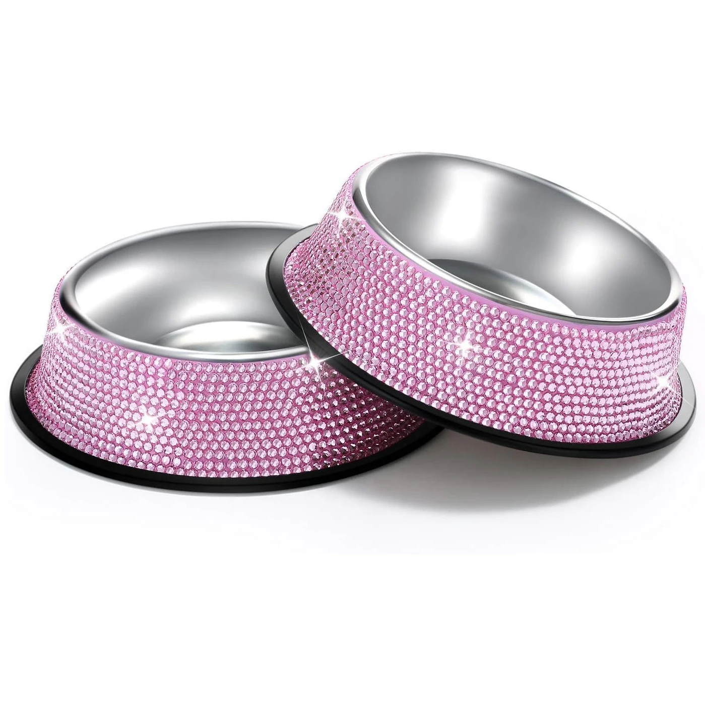 Bling Diamond Stainless Steel Dog Bowl Cat Bowl Pet Drinking Bowl Feeder Sparkling Rhinestone Cat Feeding Bowls 18CM Diameter