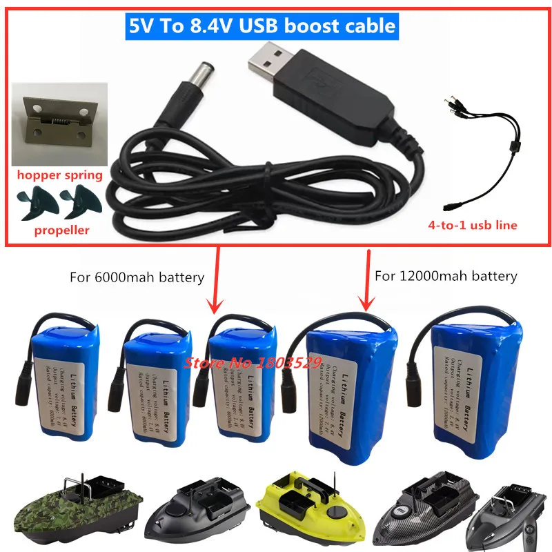 Línea de refuerzo USB DC 5V a DC 8,4 V módulo elevador USB Cable adaptador convertidor línea USB para C18 V18 FX88 H18 T008 Bait Boat batería