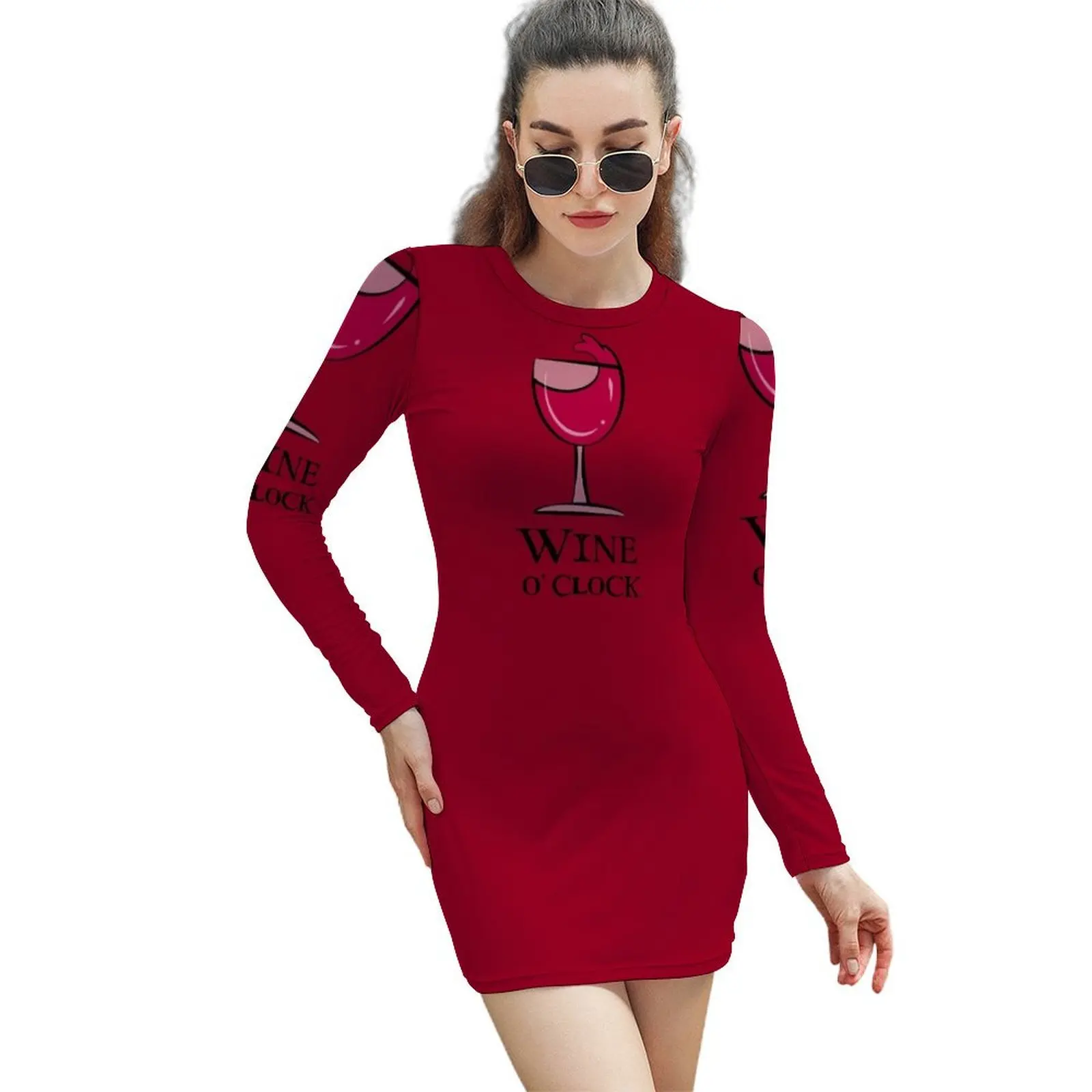 

Wine O' Clock Long-Sleeved Sheath Dress ladies dresses for special occasion Women's summer dresses dresses for women