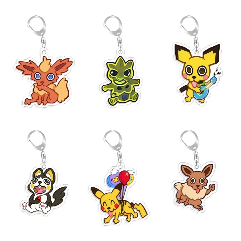 Llavero Colgante de Acrílico Original Hecho a Mano con Diseño de Pokémon Elf Qikachu, Flareon, Larvitar, Boltund, Yamper, Bonito Regalo de Anime