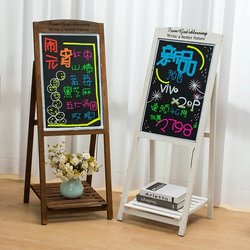 

Solid wood small blackboard LED fluorescent board flower stand blackboard children's drawing board LED blackboard vertical