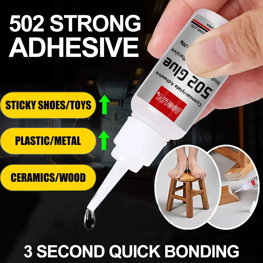 LOOLIFL 502 Pegamento instantáneo de 3 segundos Adhesivo de cianoacrilato Cuero Goma Madera Metal Súper adhesivo