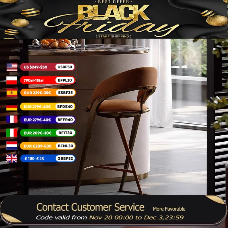 Italian Brown Back Bar Stools Luxury High Design Stainless Steel Bar Stools Counter Modern Minimalist Banqueta Home Furniture