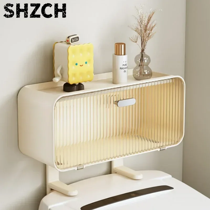 Household Above The Toilet No Punching Storage Rack Bathroom Wall Hanging Racks Dust proof Cabinet for Bathroom