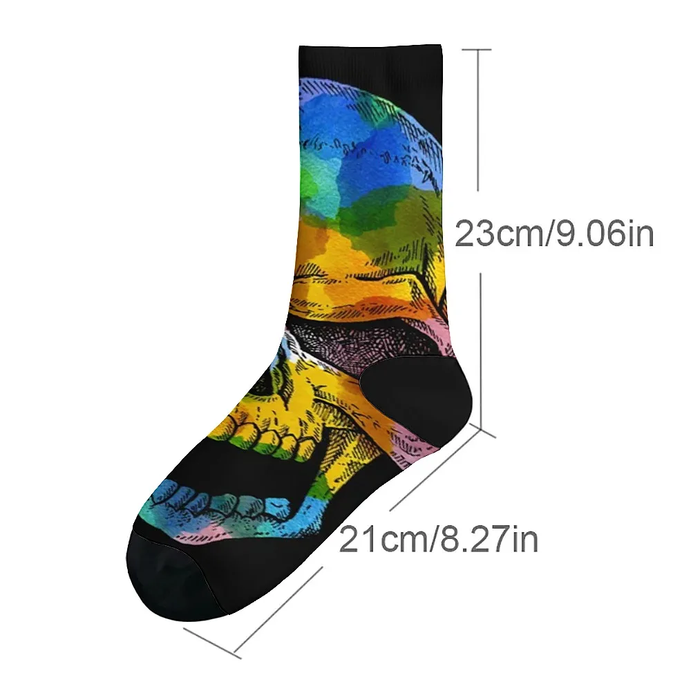 Calcetines de tubo medio novedosos y versátiles con patrón de esqueleto, estilo versátil, transpirables y cálidos, regalo perfecto