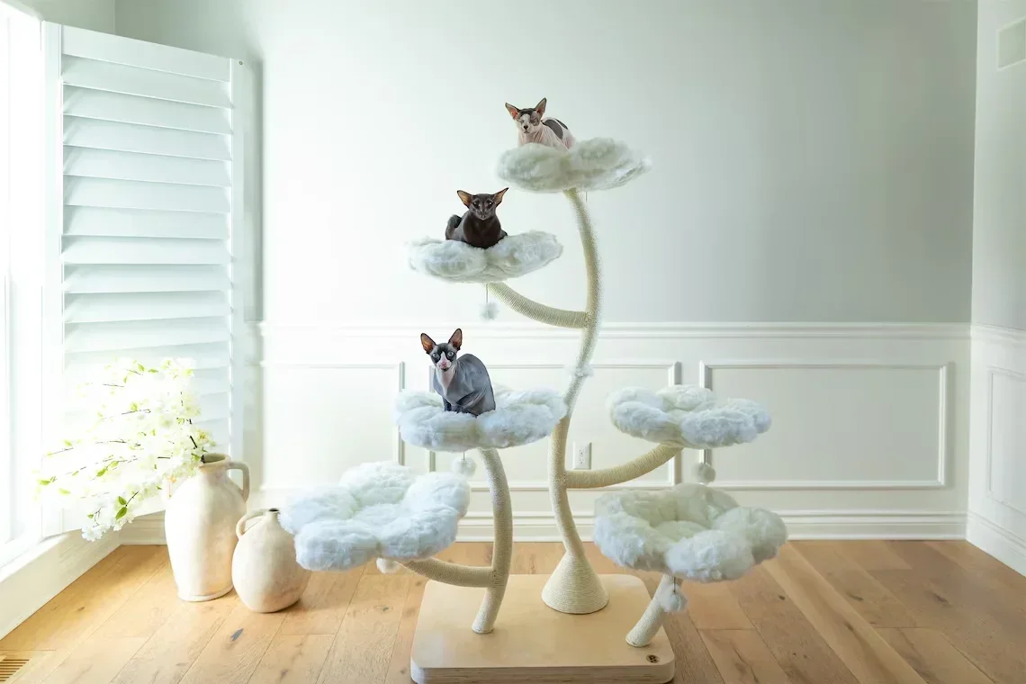 Wood Floral Cat Tree Tower New Design Wooden Cat Tower Modern Luxury Cat Climbing Tree