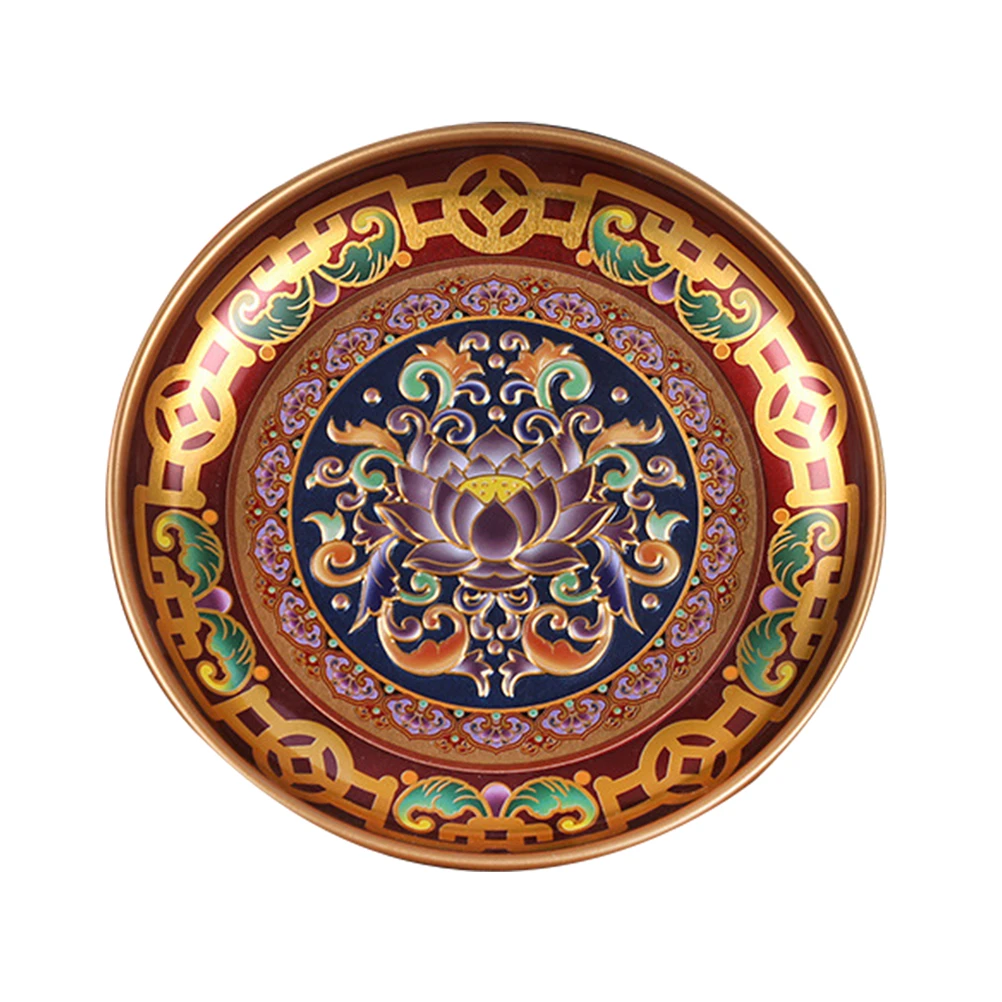 

9 Inch Worship Plate Offering Plate Alloy Fruit Tray Retro Home Decoration Bright Color Anti Aging