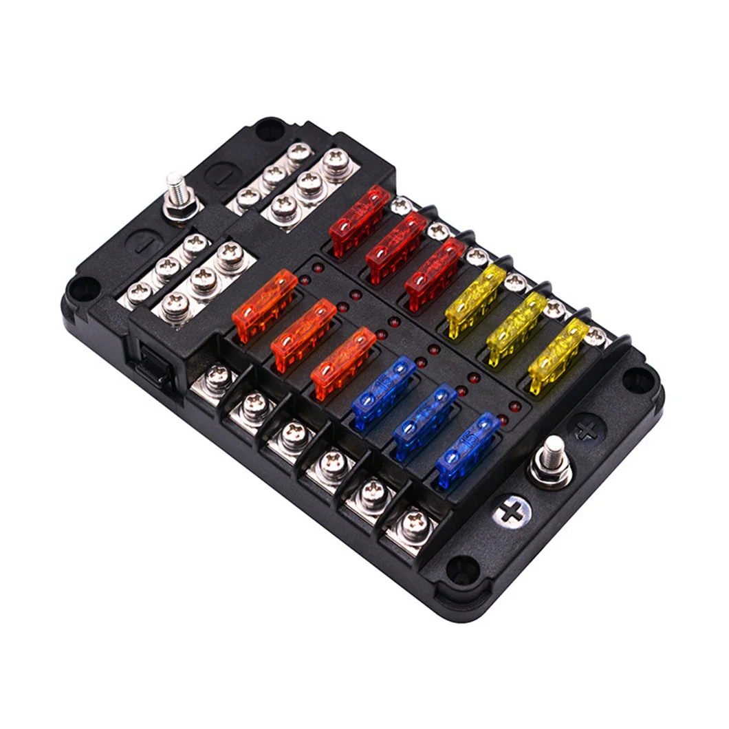 ABILKEEN 12 Way DC12V-32V Automotive Fuse Box Holder 12 Circuit Waterproof Fuse Box with LED Indicator for Automotive Truck Boat