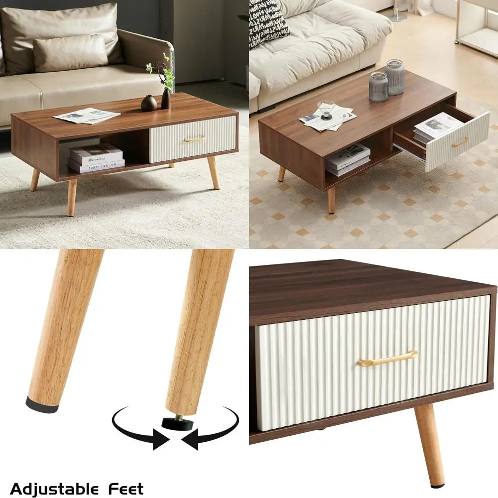 

Mid-Century Modern Walnut Rectangular Coffee Table with Storage Drawer