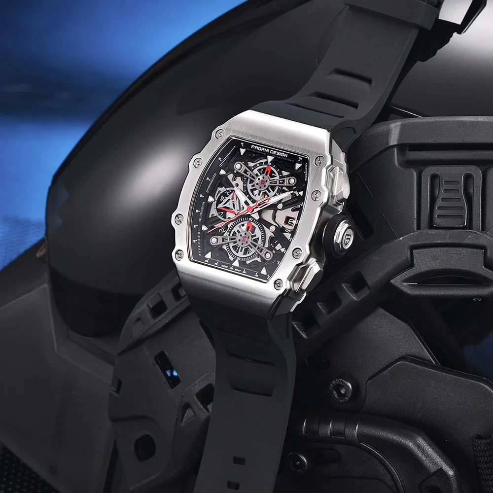 PAGANI تصميم الهيكل العظمي ساعات كوارتز VH88 الياقوت الزجاج 50 متر مقاوم للماء ساعة من الفولاذ المقاوم للصدأ للرجال reloj hombre PDYS011