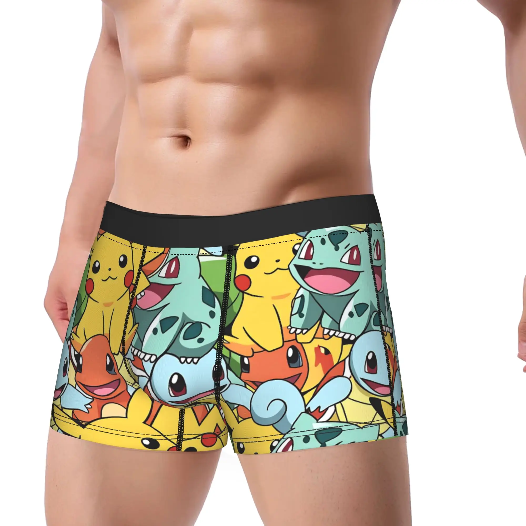 Pokemon Characters Underwear  Men Underpants Printed Sexy Soft Boxer Shorts Quality Shorts Briefs Plus Size 2XL