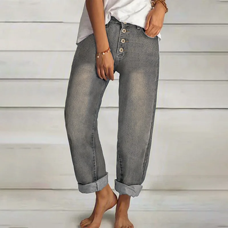 

Женские модные элегантные свободные прямые повседневные джинсовые брюки с высокой талией в стиле ретро, отбеленные брюки градиентного цвета, джинсы